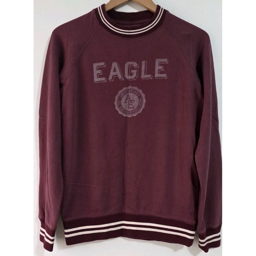 Vintage American Eagle‎ Burgundy Spell Out Crew Neck Sweatshirt Sz XS Womans New